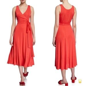 SIZE M CLUB MONACO JADRIEN WRAP MIDI SLEEVELESS RIBBED LINED DRESS CORAL ORANGE